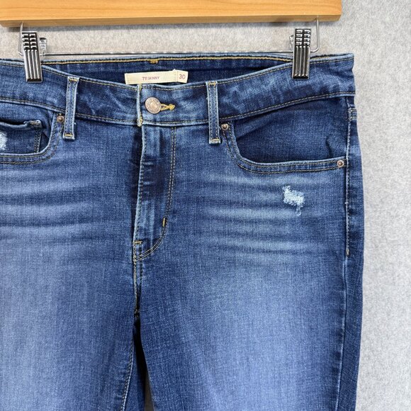 Levi's Womens 711 Skinny Dark Blue Denim Jeans Casual Distressed Raw Hem Size 30 - Picture 4 of 15